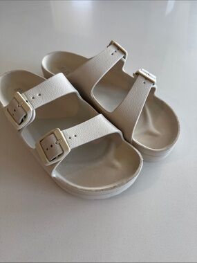 MIA White Double Buckle Slide Sandals